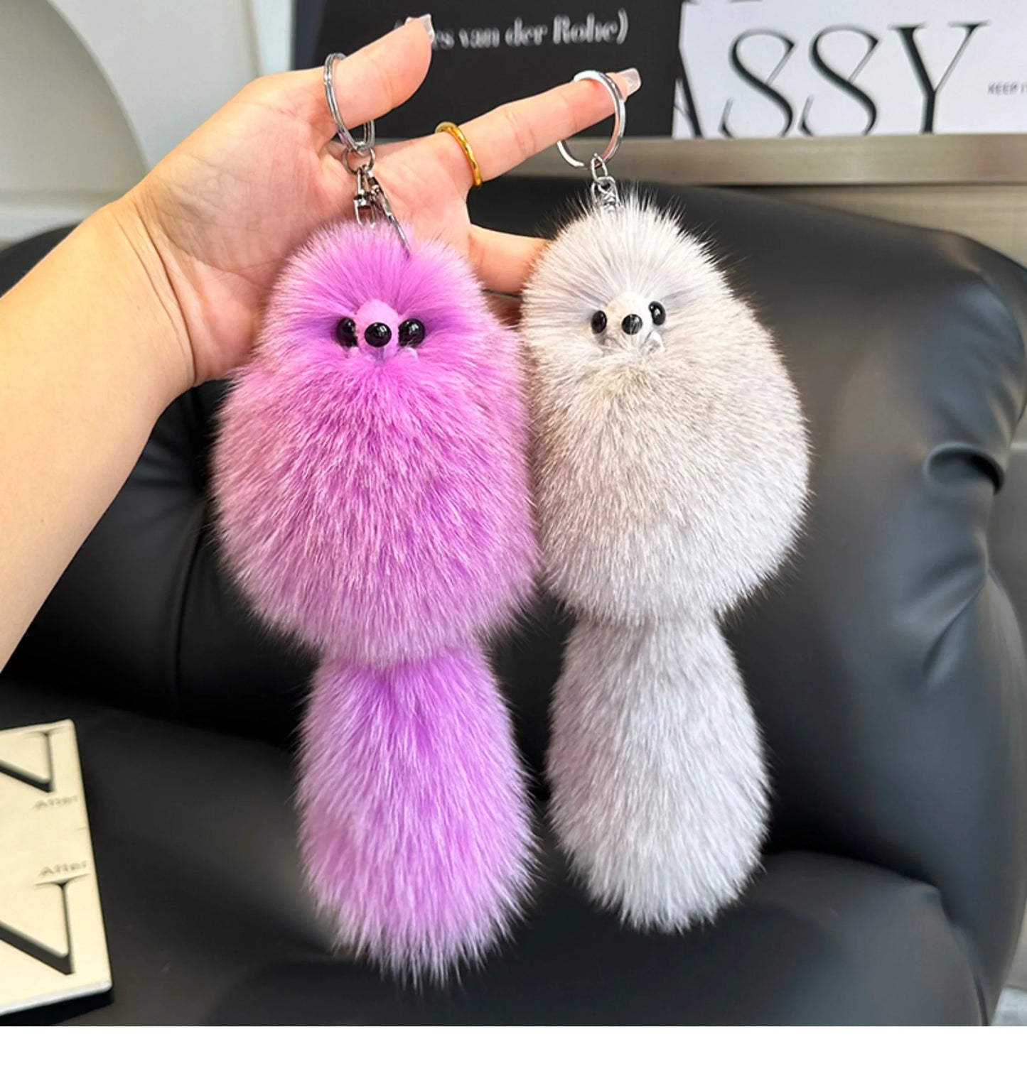 2024 Cute Real Fox Fur Plush Keychain – Pompom Bag Pendant & Car Key Ring Toy for Girls