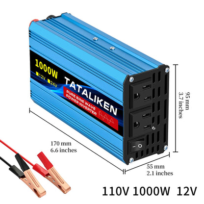 12V/24V to 110V AC Pure Sine Wave Power Inverter — 4000W/16000W 60Hz Converter with LED & US Socket for Car & Solar