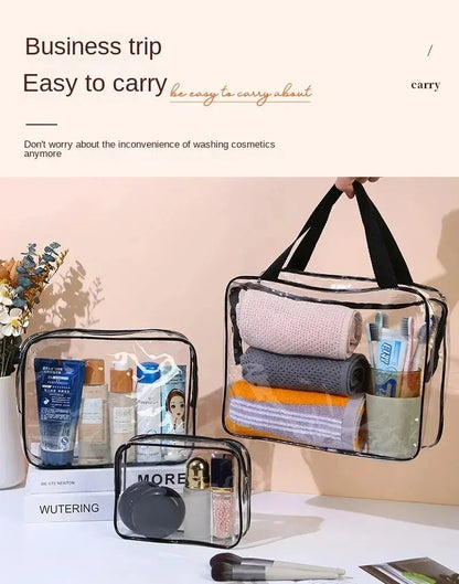 3-Size Transparent Toiletry Bags – Large Capacity Travel Organizer Stroller Bag for Makeup, Cosmetics & Multifunctional Storage