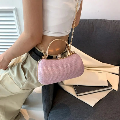 Shiny Heart Shape Metal Evening Clutch Bag - Fashion Chain Shoulder Crossbody Bag for Women, Luxury Lady Purse