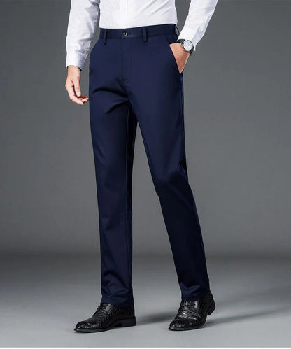 Men's Lightweight Business Casual Pants – Stretch Quick-Dry Straight Leg Trousers in Black & Deep Blue
