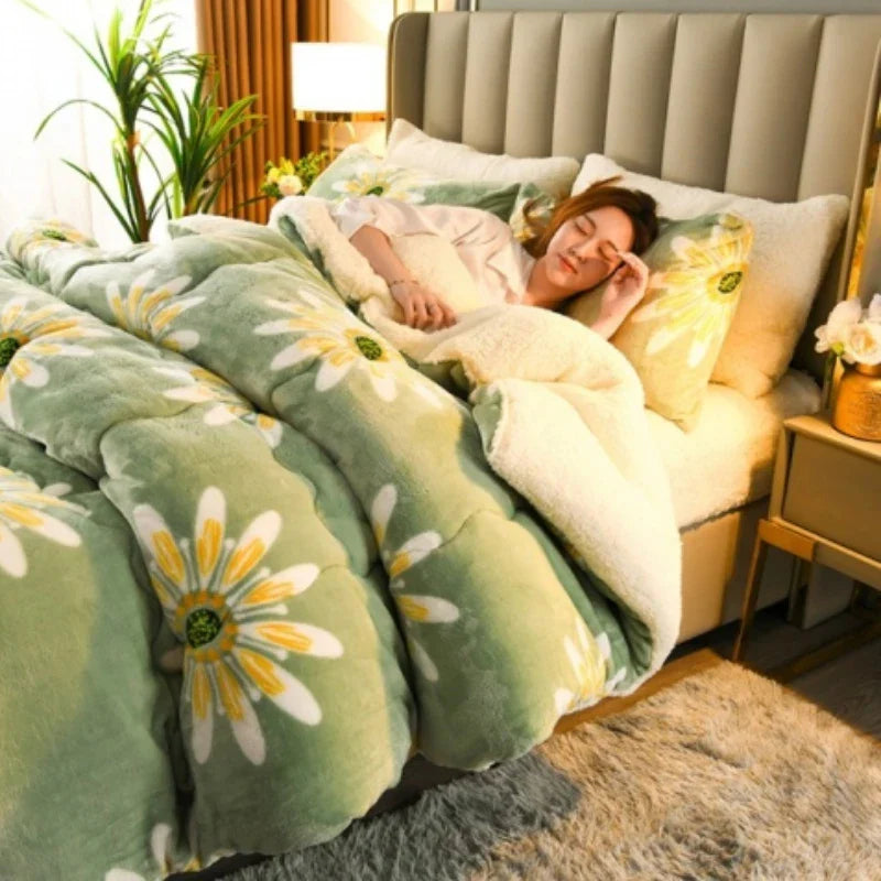 Winter Bedding Thick Quilt – Warm Flannel Fleece Comforter, Thickened Duvet Set for Cold Nights