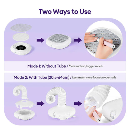 130W Brushless Nail Dust Collector – Double-Use Nail Art Vacuum with Tube Elbow for Manicure
