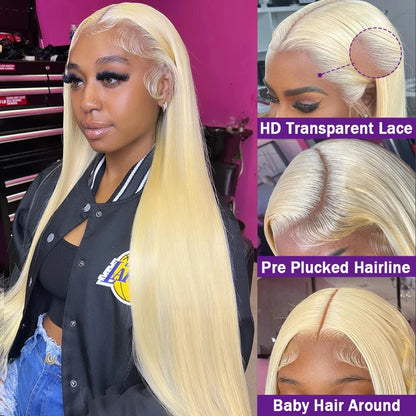 30-40 Inch Honey Blonde 250 Density 613 HD Lace Front Wig – 13x6 Transparent Straight Human Hair, 13x4 Lace Frontal Wig for Women
