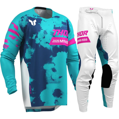 Thor 2026 Motorcycle Riding Set - Bleach Black Camo Off-Road Racing Gear Long Sleeve Jersey and Pants
