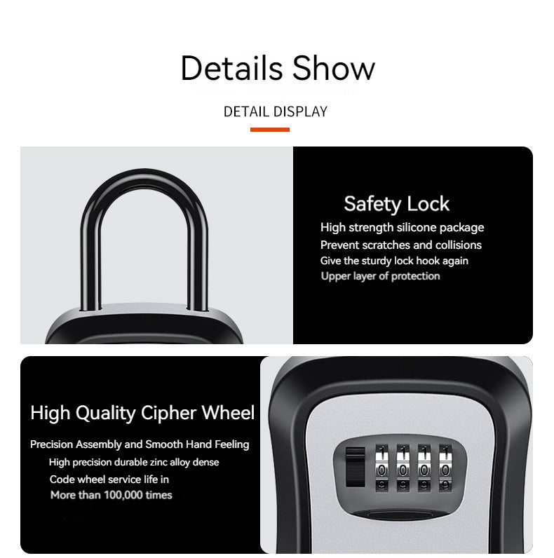 4 Digit Outdoor Password Key Box with Waterproof Steel Wire Hanging Hook - Free Installation & Extended Locking Storage
