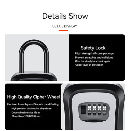 4 Digit Outdoor Password Key Box with Waterproof Steel Wire Hanging Hook - Free Installation & Extended Locking Storage