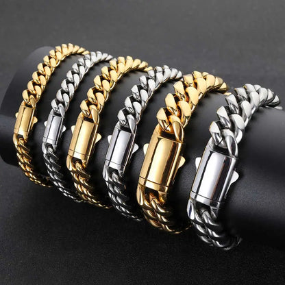 High-Quality Stainless Steel Gold Color Cuban Chain Necklace – 8-14mm Width, Waterproof Curb Link for Men & Women, Multiple Sizes