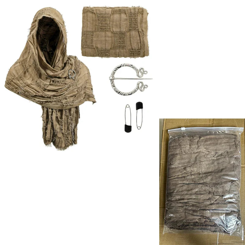Medieval Renaissance Hooded Cloak – Halloween Costume Cape Wrap with Brooch, Cowl Scarf for Rogue Cosplay
