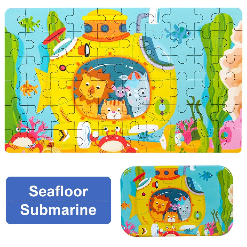 60-Piece Jigsaw Puzzle Set — Cartoon Animals & Vehicles Montessori Educational Toys for Kids, Perfect Christmas Gifts