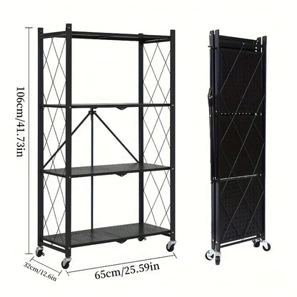 3/4/5-Tier Heavy-Duty Rolling Storage Shelf – Foldable Portable Iron Shelving Unit with Wheels for Home & Garage Organization