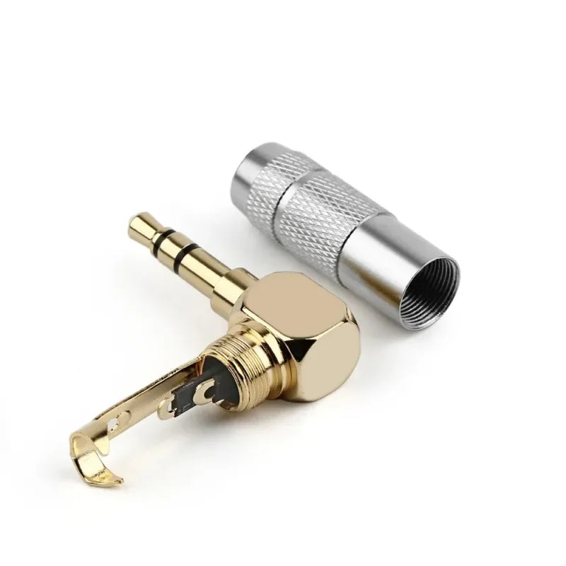 3.5mm 90° Right Angle Audio Adapter Plug – Gold Soldered Earphone Connector, 1/8" 3/4 Pole Headphone Jack