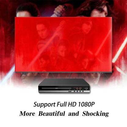 1080P HD DVD Player – All Region Free Home DVD Player with AV Output & Built-in MIC Port