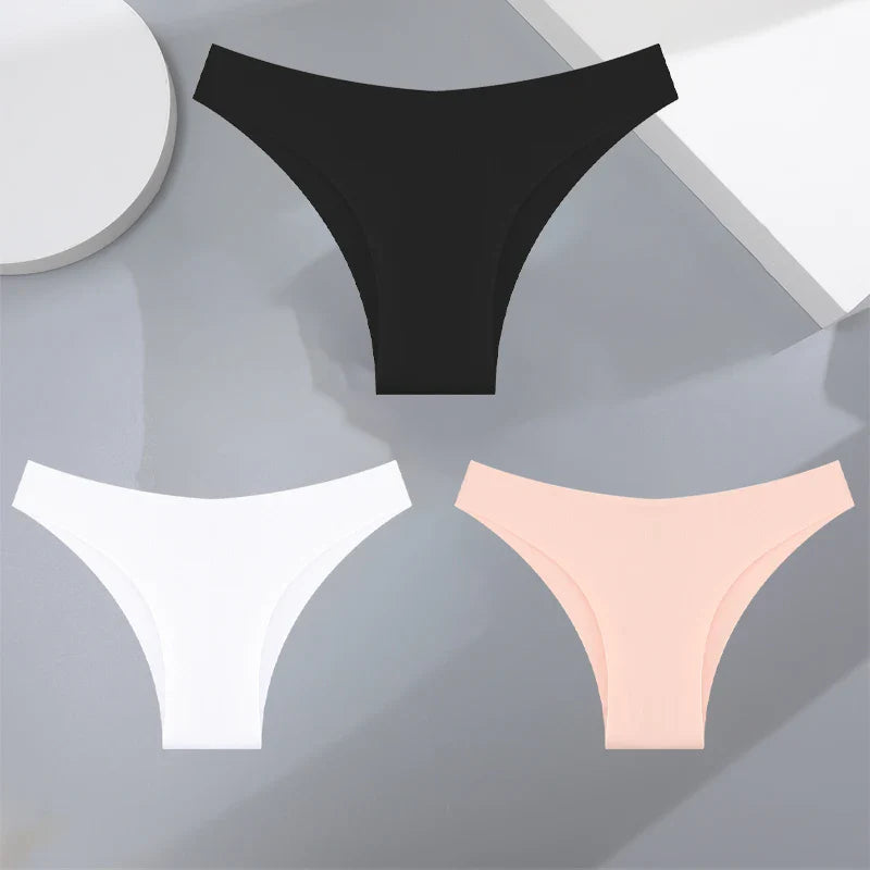3Pcs Ultra-Thin Seamless Silk Women’s Panties – Sexy Low-Waist Stretch Bikini Briefs, XS-XXL