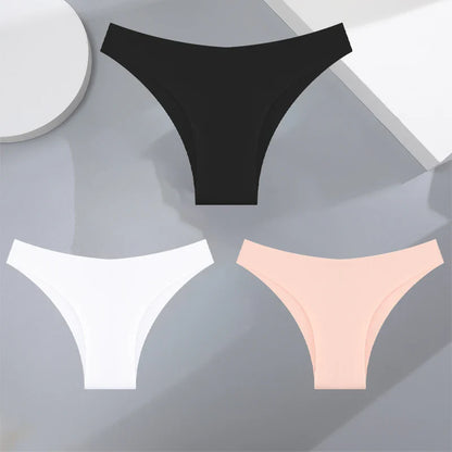 3Pcs Ultra-Thin Seamless Silk Women’s Panties – Sexy Low-Waist Stretch Bikini Briefs, XS-XXL