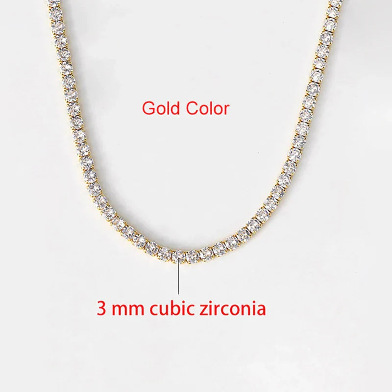 Luxury Iced Out Tennis Chain Choker Necklace – Cubic Zircon Crystal Hip Hop Jewelry for Women OHN016