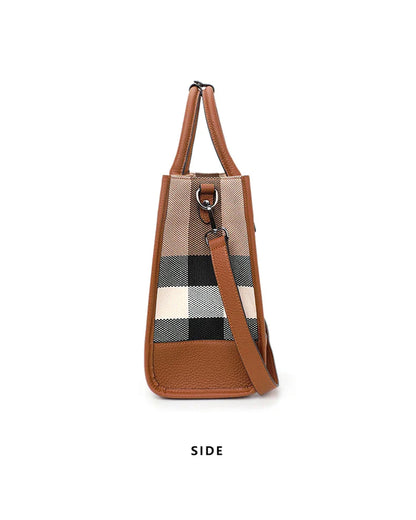 Aidrani Women’s Plaid Canvas Handbag – Classic Large Capacity Cowhide Single Shoulder Crossbody Bag