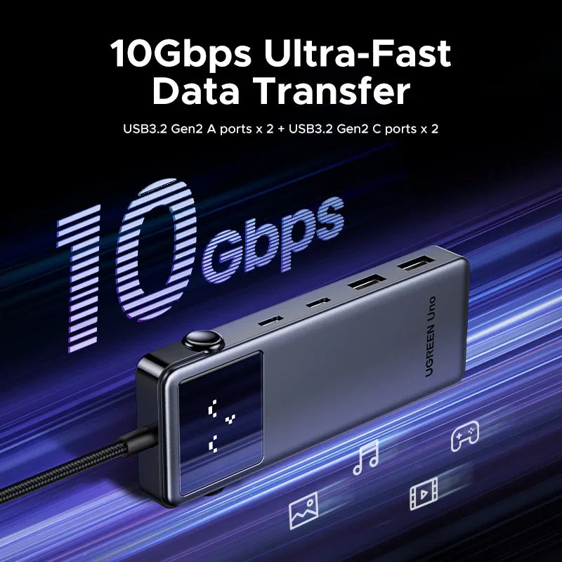 UGREEN Uno 6-in-1 USB-C Hub – 4K60Hz, PD100W, 10Gbps USB3.2 Splitter Adapter for Laptop & MacBook Pro/Air