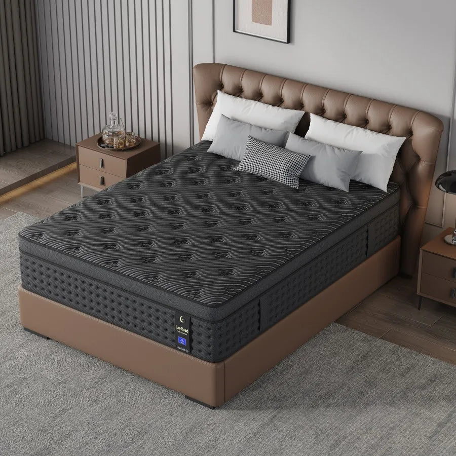 LayRoad Memory Foam Spring Mattress - Medium Firm Pressure Relief Mattress in a Box for Single, Double, Queen & King Beds
