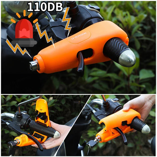 110DB Alarm Motorcycle Handlebar Lock - Anti-Theft Padlock for Scooters, Electric Vehicles and Bicycles with Accelerator Brake Security