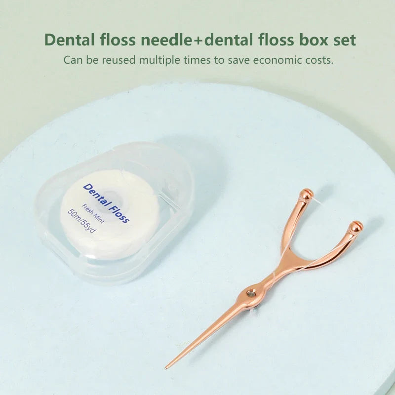 Stainless Steel Toothpick & Dental Floss Holder Set – Reusable Y-Shape Eco-Friendly Teeth Cleaning Tool