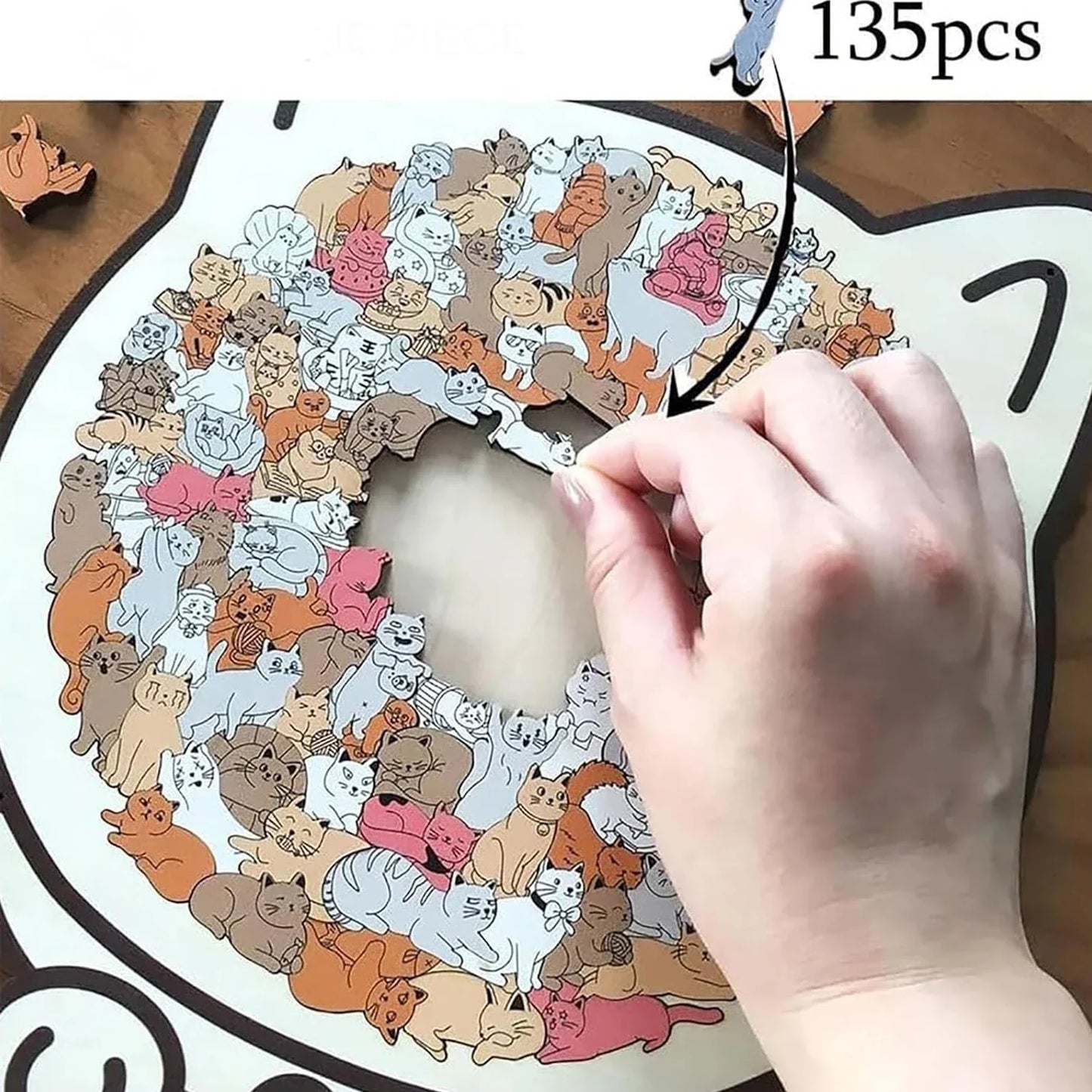 135-Piece Cat-Shaped Wooden Jigsaw Puzzle – Unique Irregular Puzzle Game for Cat Lovers, Birthday & Xmas Gift