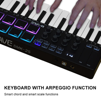 M-VAVE 25 Key MIDI Control Keyboard – Portable USB, Velocity-Sensitive Keys, 8 RGB Pads, 8 Knobs