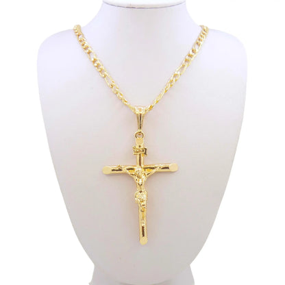 Gold-Plated Chain with Jesus Pendant Cross Necklace – Religious Jewelry for Men & Women