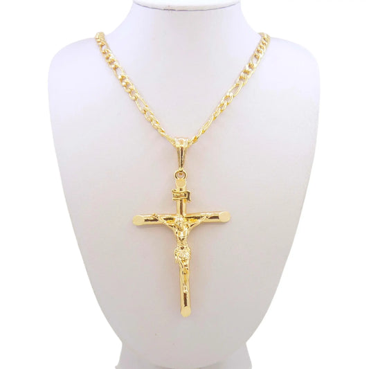 Gold-Plated Chain with Jesus Pendant Cross Necklace – Religious Jewelry for Men & Women