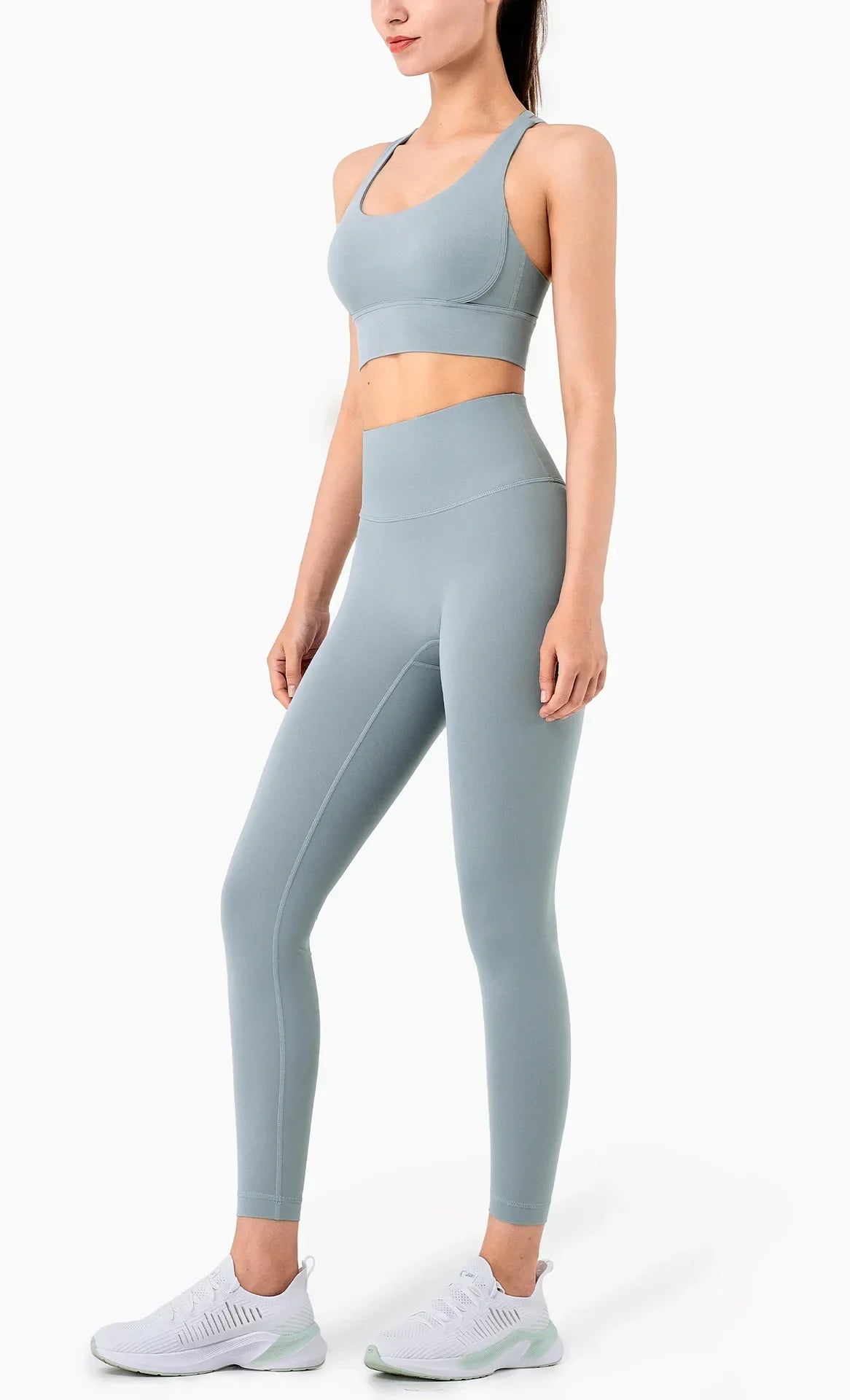 Summer 2 Piece Women's Yoga Tracksuit - Cross-Back Nylon Top and Leggings Athletic Set for Pilates and Fitness