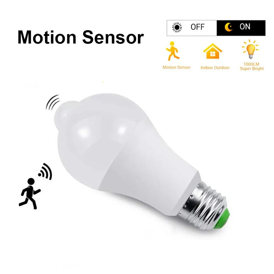 E27 LED Bulb with PIR Motion Sensor - Dusk to Dawn Night Light, 12W/15W/18W LED Lamps Spotlights for Home Stair Hallway - 110V/220V