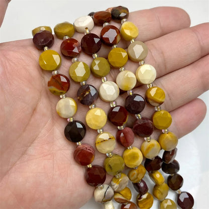 10mm Natural Gemstone Beads - Flat Round Faceted Crystal Jade Loose Beads for DIY Necklace & Bracelet Jewelry Making