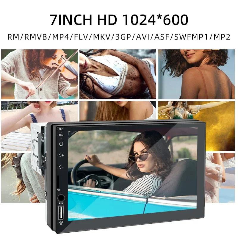 1-DIN Car Radio with 7’’ HD Touch Screen — Android Auto & CarPlay Multimedia Player, FM, AUX, Bluetooth, MirrorLink Universal Autoradio
