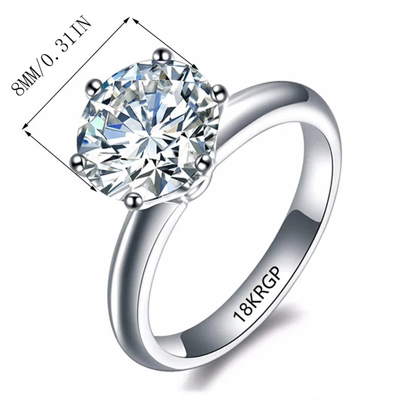 18K White Gold Color Solitaire Ring - 2 Carat Zirconia Diamond Style Wedding Band Luxury Jewelry for Women