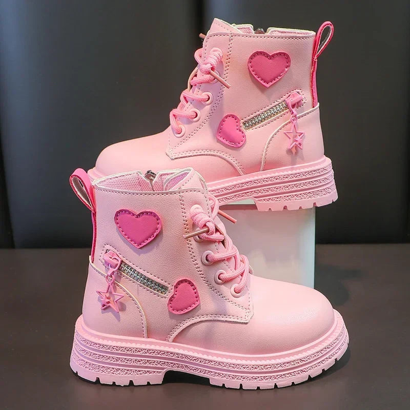 Girls’ Winter Boots - Pink Princess Rubber Boots with Soft Sole, Side Zip & Round Toe