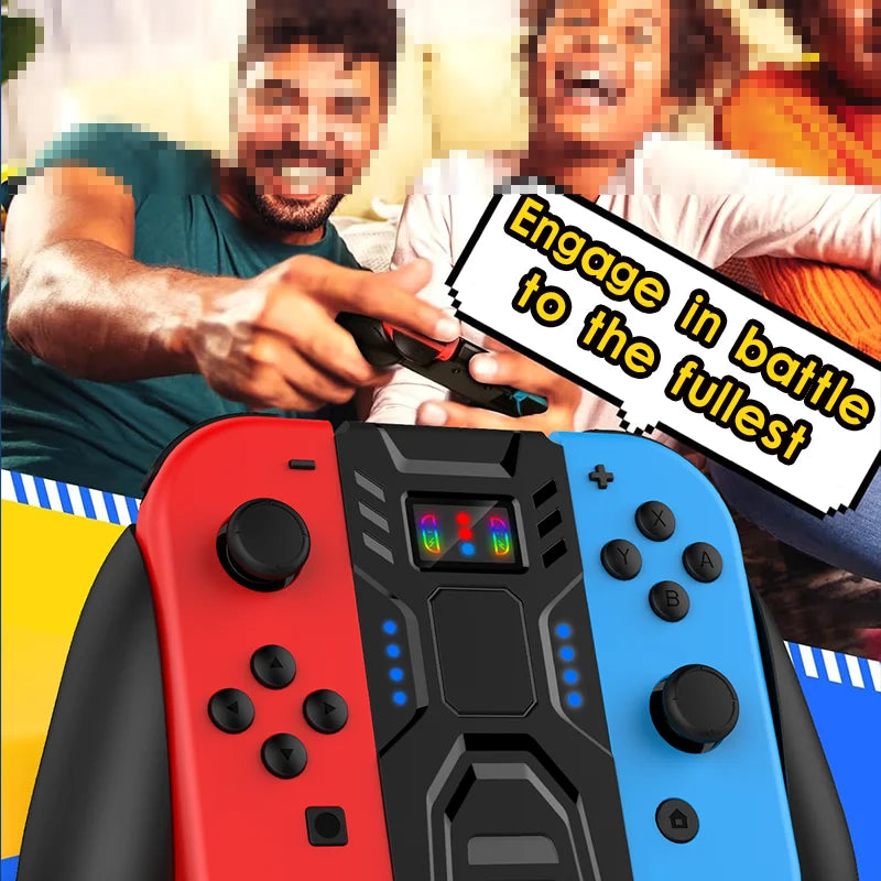 ABS Comfort Charging Grip for Switch Controllers – Portable JOY-02 Dock with USB-C Cable & Battery Indicators