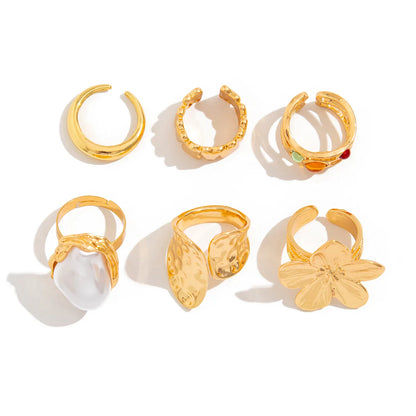 Ingemark 2025 Irregular Metal Flower Open Ring – Elegant Baroque Imitation Pearl Jewelry for Women