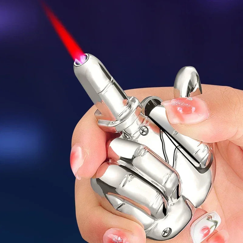 Funny Middle Finger Torch Lighter – Windproof Jet Flame Refillable Butane Smoking Accessory with Voice Sound