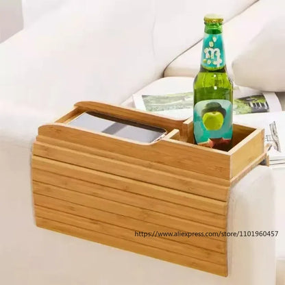 Foldable Bamboo Couch Cup Holder – Anti-Slip Multifunctional Sofa Armrest Tray for Cups & Remote Control