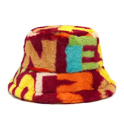 Women’s Winter Bucket Hat – Fashion Leopard Panama, Warm Vintage Faux Fur Fisherman Cap