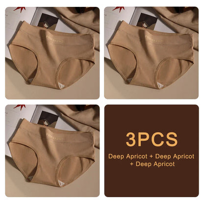 3PCS Seamless Women's Cotton Panties – Soft, Breathable, Large Size Sports Underwear Set