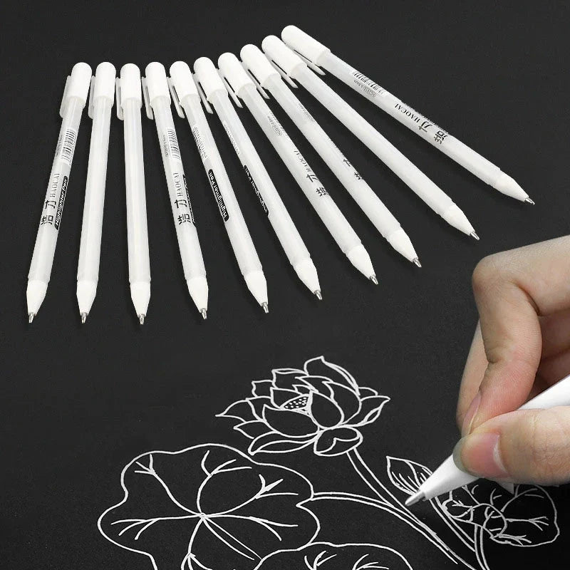 12pcs Set 0.8mm Metallic Paint Markers – Permanent Gold, Silver & White Pens for Graffiti, Writing & Drawing