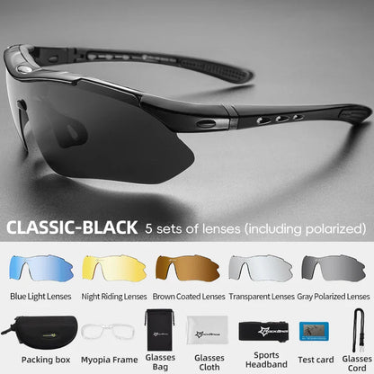 ROCKBROS Cycling Sunglasses — Polarized Photochromic MTB Sports Goggles with 5/3 Lenses