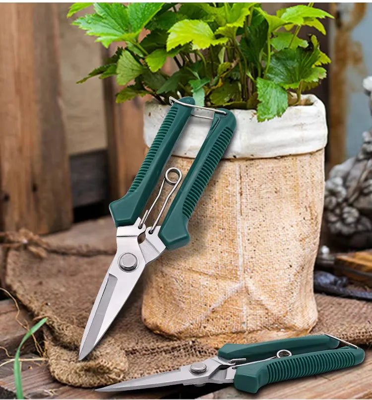 Straight-Head Pruning Shears - Stainless Steel Garden Scissors with Non-Slip Handle