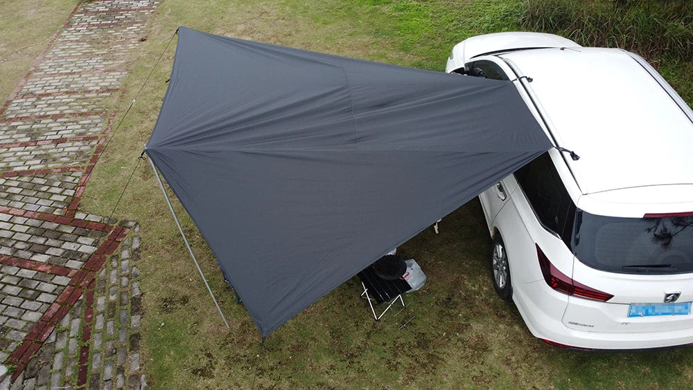 Bat Shape Black Coating Car Side Awning Tarp – 2x3 Waterproof Outdoor Shelter Tent for SUV & Van