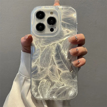Fashion Laser Gradient Feather Phone Case – Shockproof Silicone Cover for iPhone 11 15 14 13 12, Pro Max & Pro Models