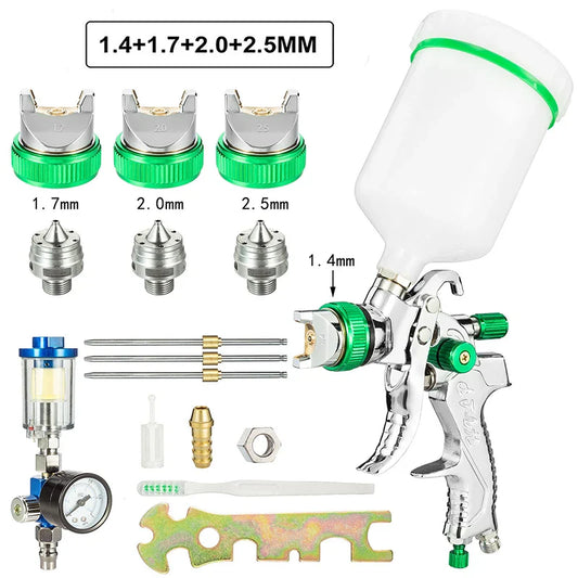 HVLP Professional Spray Gun – 1.4/1.7/2.0/2.5mm Steel Nozzle Gravity Gun for Car Paint | Portable DIY Spray Paint Kit