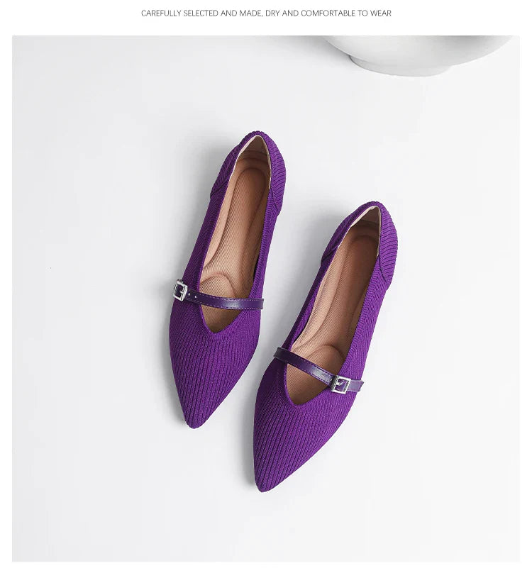 2024 Women's Flat Shoes – Pointed Toe Soft Knitted Sole, Breathable & Comfortable Spring and Autumn New Model