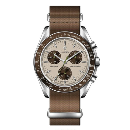 CADISEN Men's Luxury Watch – Quartz VK68 Chronograph, Sapphire AR Crystal, Canvas Strap Speed Style Wristwatch
