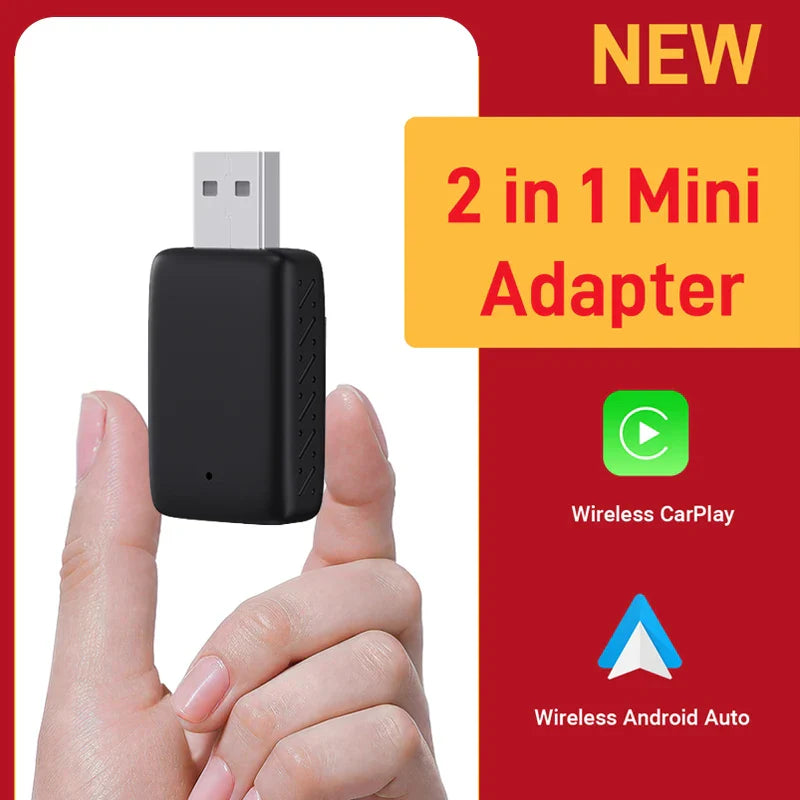 2-in-1 Wired to Wireless CarPlay & Android Auto Adapter – 5GHz WiFi Mini Dongle for 99% of Cars with Original Wired Systems